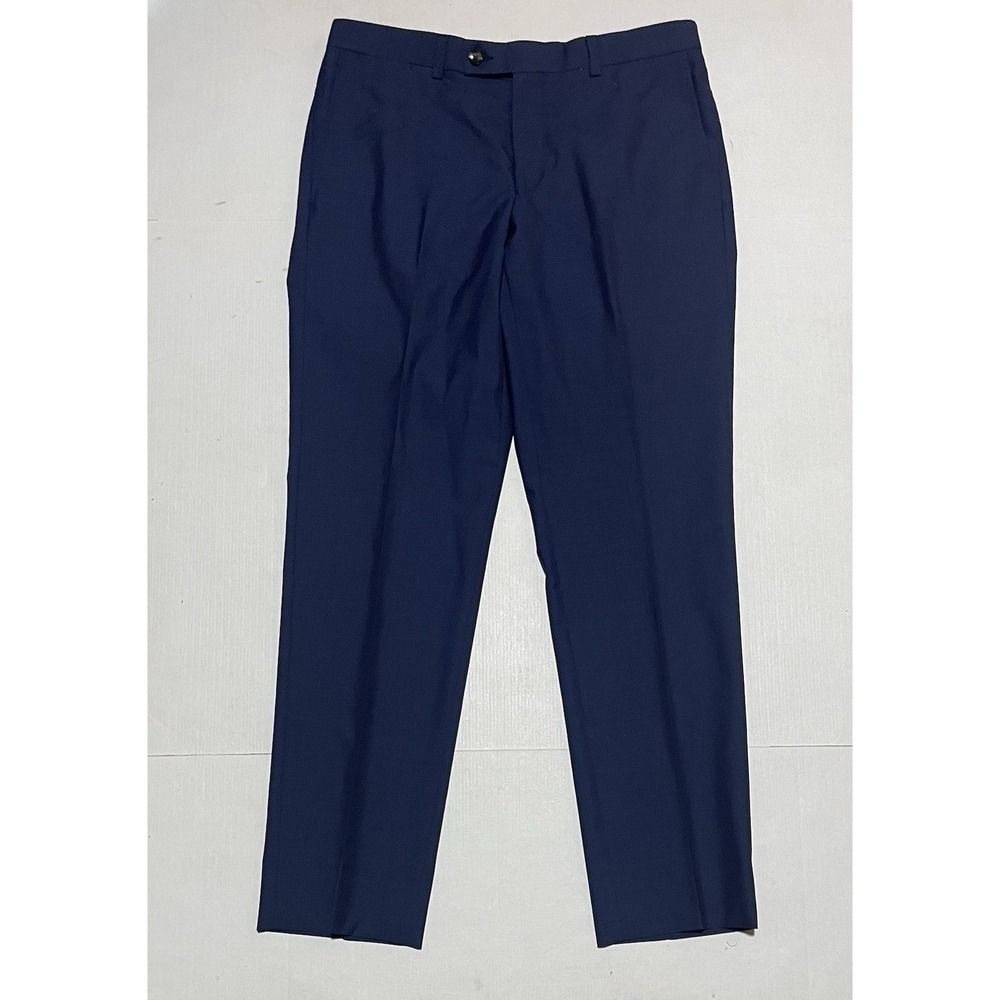 Ted Baker London Jefferson Dress Pants Mens 34R X 32 Navy Blue Wool Flat Front